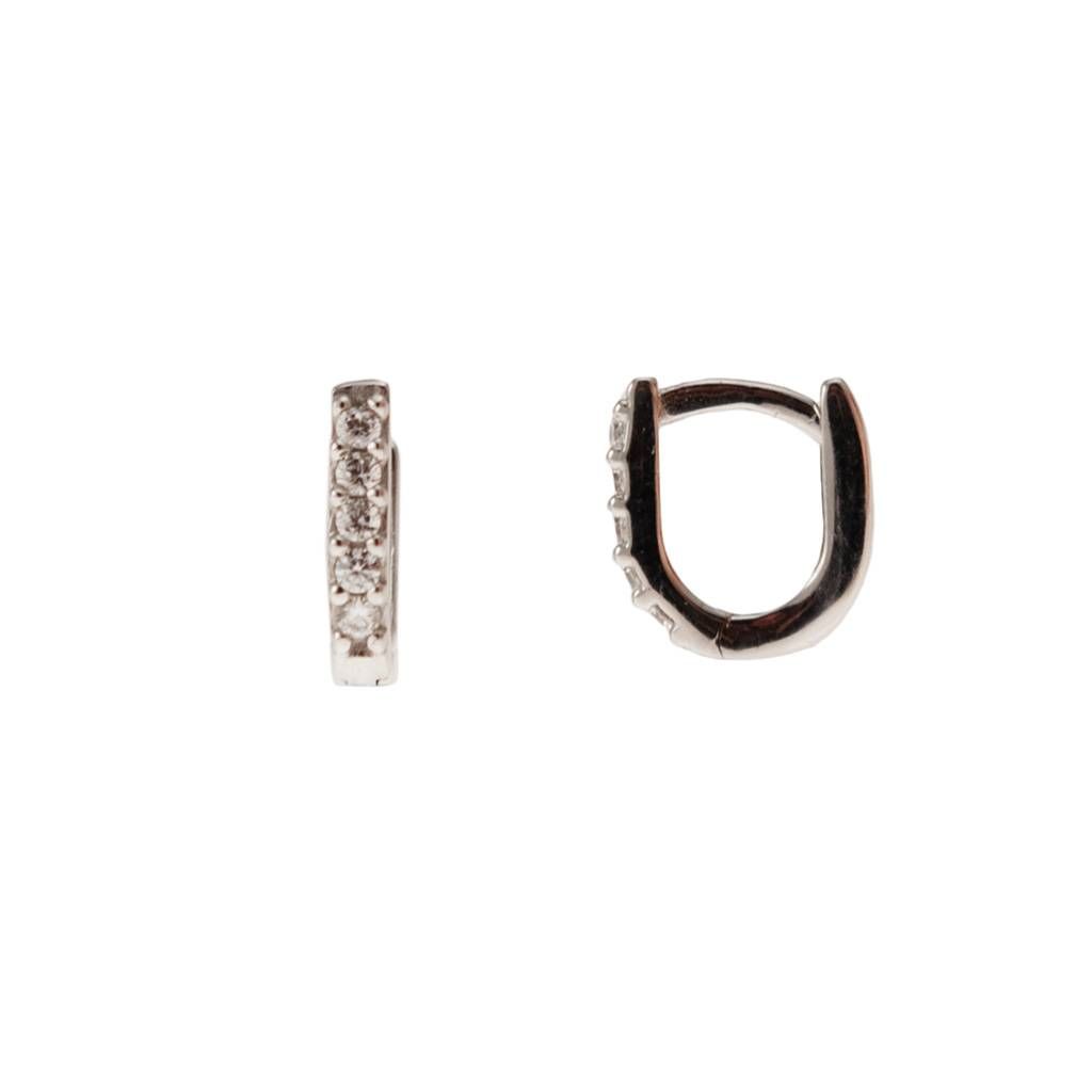 White Gold Mini Oval Lobe Hoops with Zircons