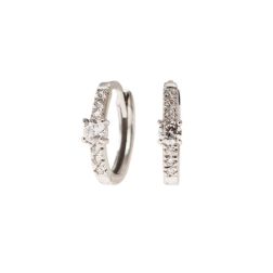 White Gold Oval Lobe Hoops with contoured Zircon