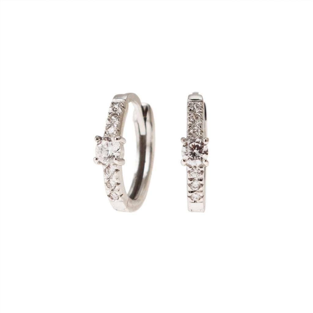 Boccole a lobo Ovali in Oro Bianco con Zircone contornato