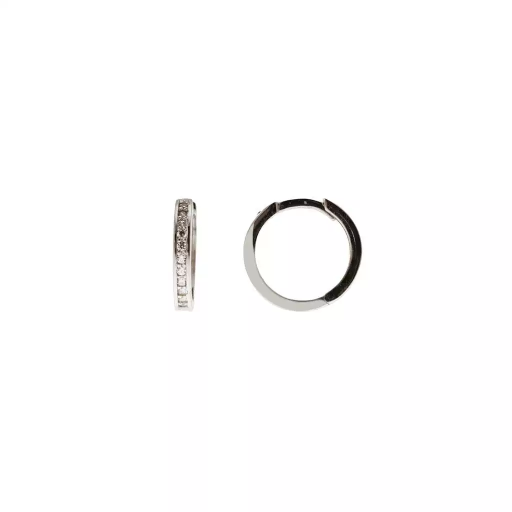 Boccole a lobo Tonde 1.4cm x 2.3mm Oro Bianco con Zirconi