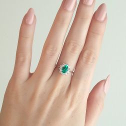 photo of worn Emerald 7mm x 5mm and 10 Diamonds Ring  - Italian size 12