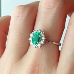 photo of worn Emerald 7mm x 5mm and 10 Diamonds Ring  - Italian size 12