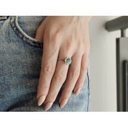 photo of worn Emerald 7mm x 5mm and 10 Diamonds Ring  - Italian size 12