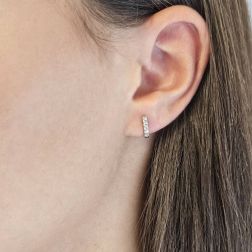 White Gold Mini Oval Lobe Hoops with Zircons