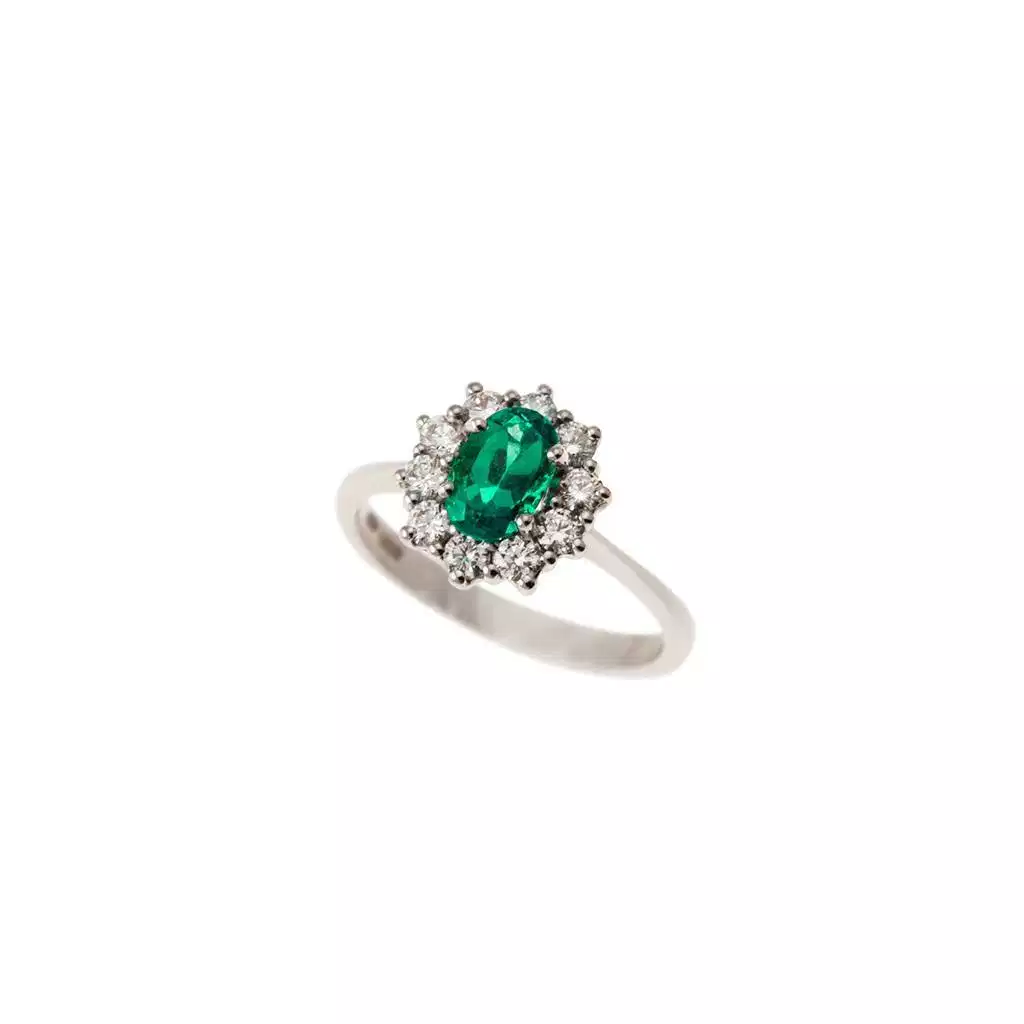 Anello Kate Smeraldo 7mm x 5mm e 10 Diamanti - misura 12