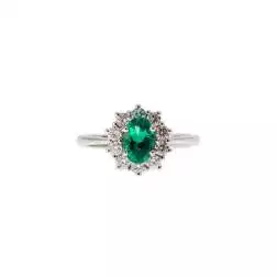 Anello Kate Smeraldo 7mm x 5mm e 10 Diamanti - misura 12