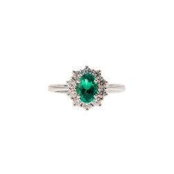 Emerald 7mm x 5mm and 10 Diamonds Ring  - Italian size 12