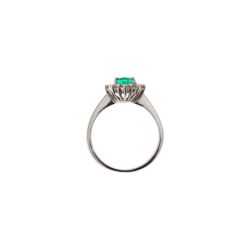 Emerald 7mm x 5mm and 10 Diamonds Ring  - Italian size 12