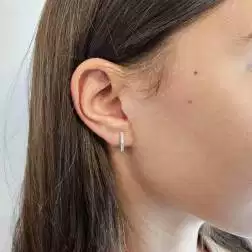 Photo of worn White Gold Hexagonal Lobe Hoops with Zircons