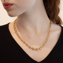 Photo of worn Navy faceted chain necklace 50 cm x 8.2mm
