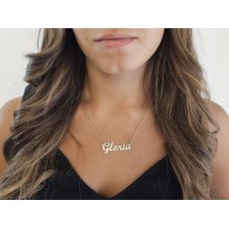Photo of worn Silver Necklace with name Gloria
