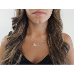 photo of worn Silver Necklace with name PAMELA