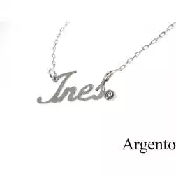 Collana Nome INES in Argento con zircone - Pezzo Unico