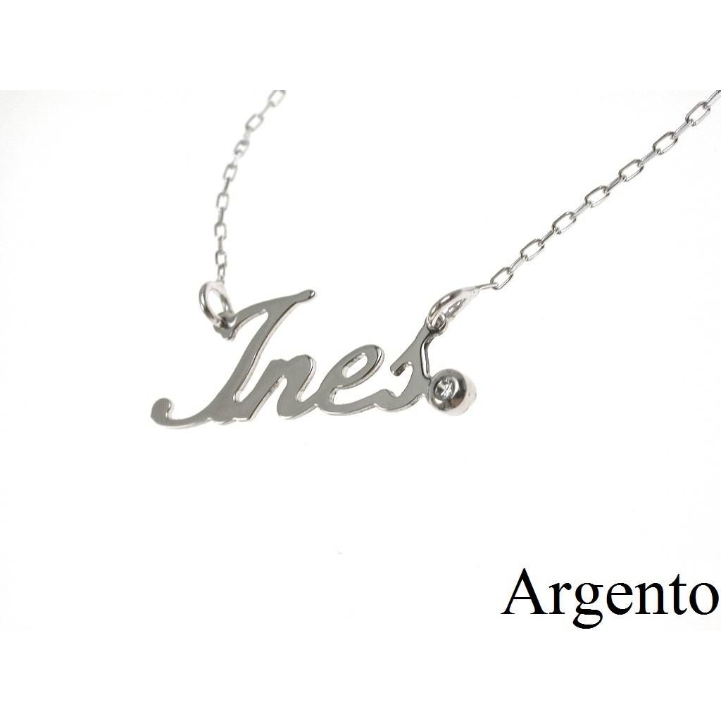 Collana Nome INES in Argento con zircone - Pezzo Unico