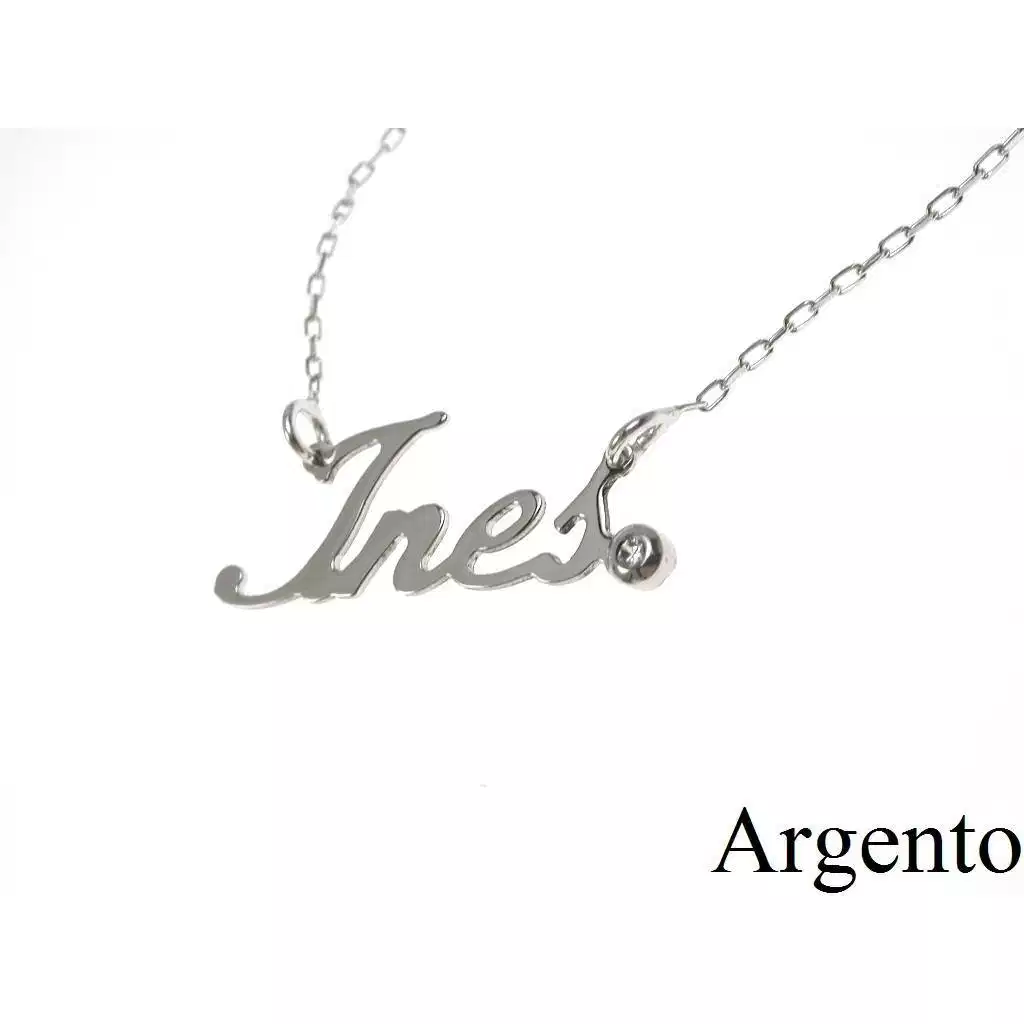 Silver Necklace with name INES and zircon at the end. Last Piece available