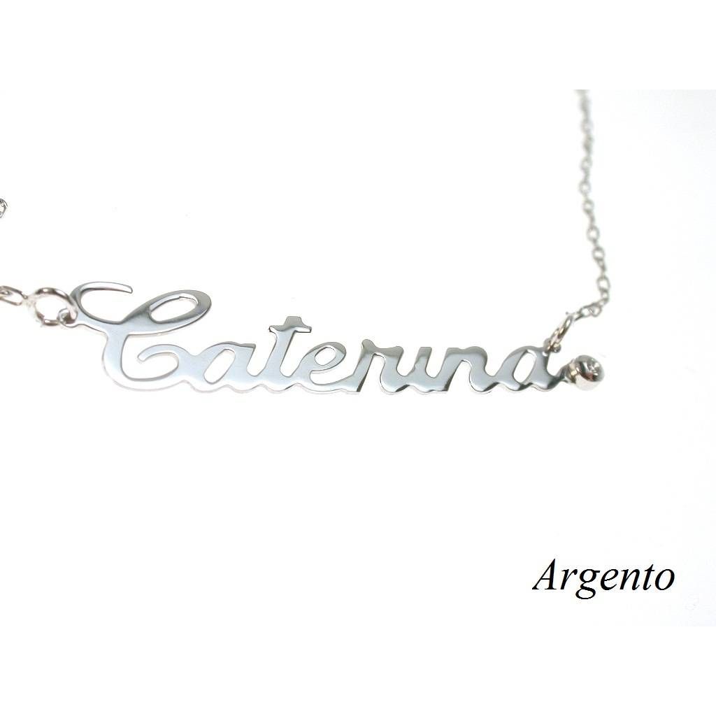 Collana Nome CATERINA in Argento con zircone - Pezzo Unico