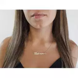 photo of worn Silver Necklace with name CATERINA and zircon at the end. Last Piece available