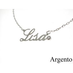 Silver Necklace with name LISA and zircon at the end. Last Piece available