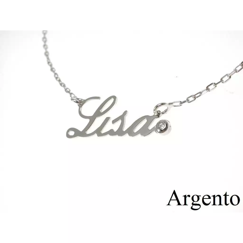 Collana Nome LISA in Argento con zircone - Pezzo Unico