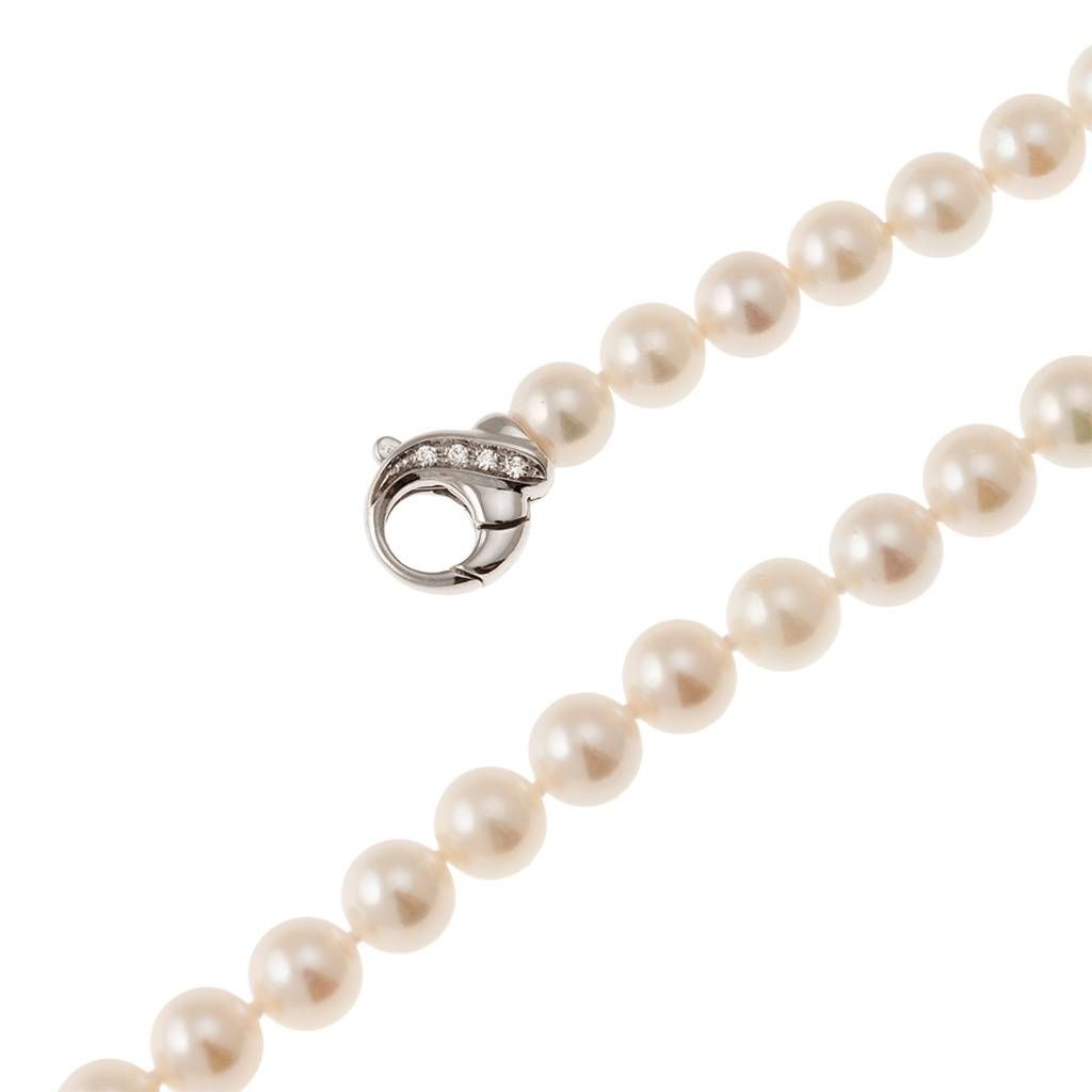 Akoya pearl necklace with Diamonds on 18kt White Gold clasp
