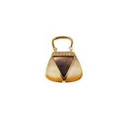 Yellow Gold Handbag Pendant with Mother-of-Pearl and Zircons