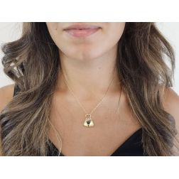 Photo of worn Yellow Gold Handbag Pendant with Mother-of-Pearl and Zircons