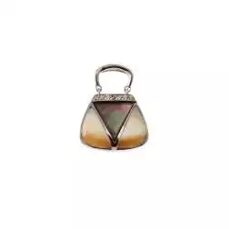 White Gold Handbag Pendant with Mother-of-Pearl and Zircons