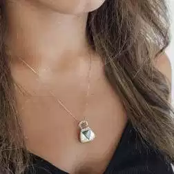 photo of worn White Gold Handbag Pendant with Mother-of-Pearl and Zircons