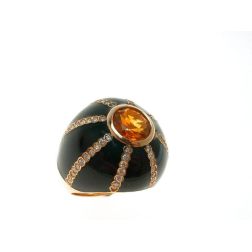 Ring Black Dome Topaz Citrine and Diamonds
