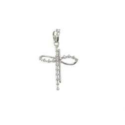 Stylized Infinity Cross pendent with zircons in white gold