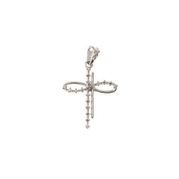 Stylized Infinity Cross pendent with zircons in white gold