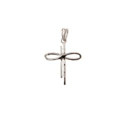 Croce con simbolo Infinito stilizzata a filo con zirconi in oro bianco retro