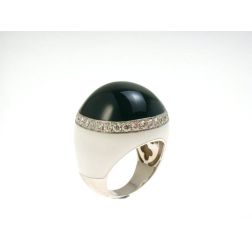 Ring White and Black Dome with Diamonds