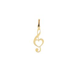 Treble Clef Pendant with Heart in Yellow Gold 0.6mm