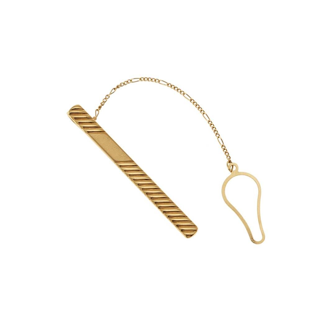 Flat striped with satin segment Tie Clip