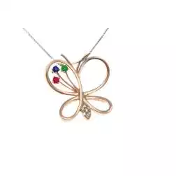 Collana Farfalla 3 pietre Rubino Zaffiro e Smeraldo Oro Rosa