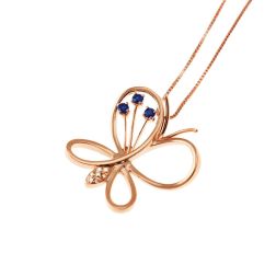 Rose Gold Butterfly Necklace 3 Blue Sapphires Stones
