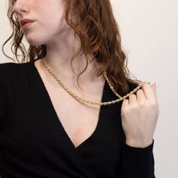 Collana Laccio Corda 80cm x 6mm Oro Giallo foto indossata