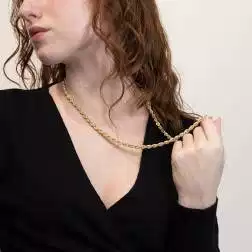 Photo of worn Rope Necklace Yellow Gold Lace 80cm x 6mm Yellow Gold