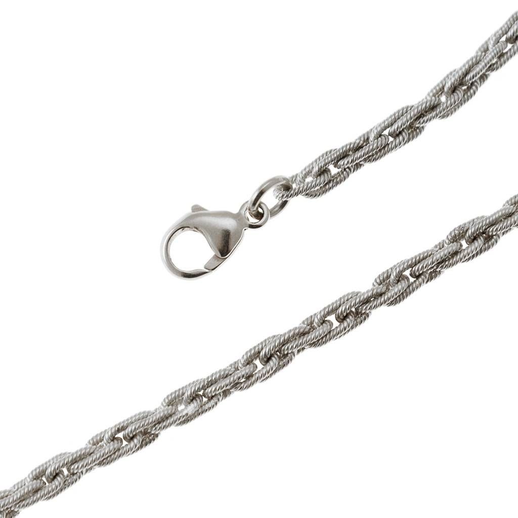 White Gold Oval Twisted Thread Rope 50cm Necklace