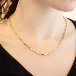 Photo of worn 18kt Yellow Gold Three-Dimensional Rhombus Necklace