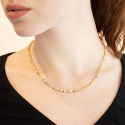 Photo of worn 18kt Yellow Gold Three-Dimensional Rhombus Necklace