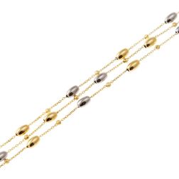 Three-strand Necklace with Barrels in Yellow and White Gold