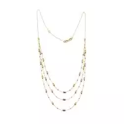 Three-strand Necklace with Barrels in Yellow and White Gold