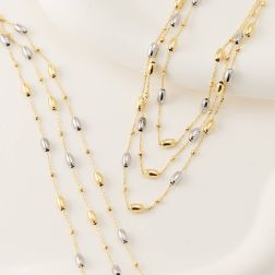 Three-strand Necklace with Barrels in Yellow and White Gold