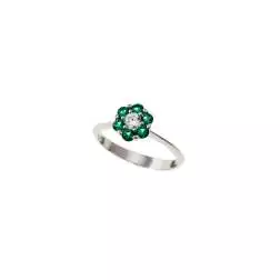 Anello Fiore con Zirconi verdi Oro Bianco