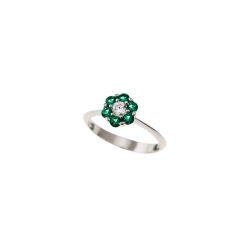 Ring Flower with Green Zircons White Gold