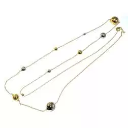 Collana Laccio 96cm con Sfere Diamantate in Oro Giallo e Bianco