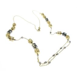 60cm Necklace with pendants and Diamond spheres in Yellow and White Gold
