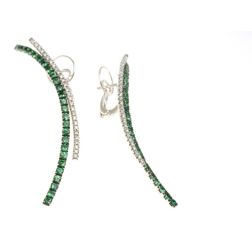 Curved Pendant Earrings with Tsavorite and Diamonds in White Gold